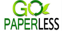 A green logo with the text "GO PAPERLESS" in white and black. The letter "O" is formed by a circular arrow, symbolizing recycling.